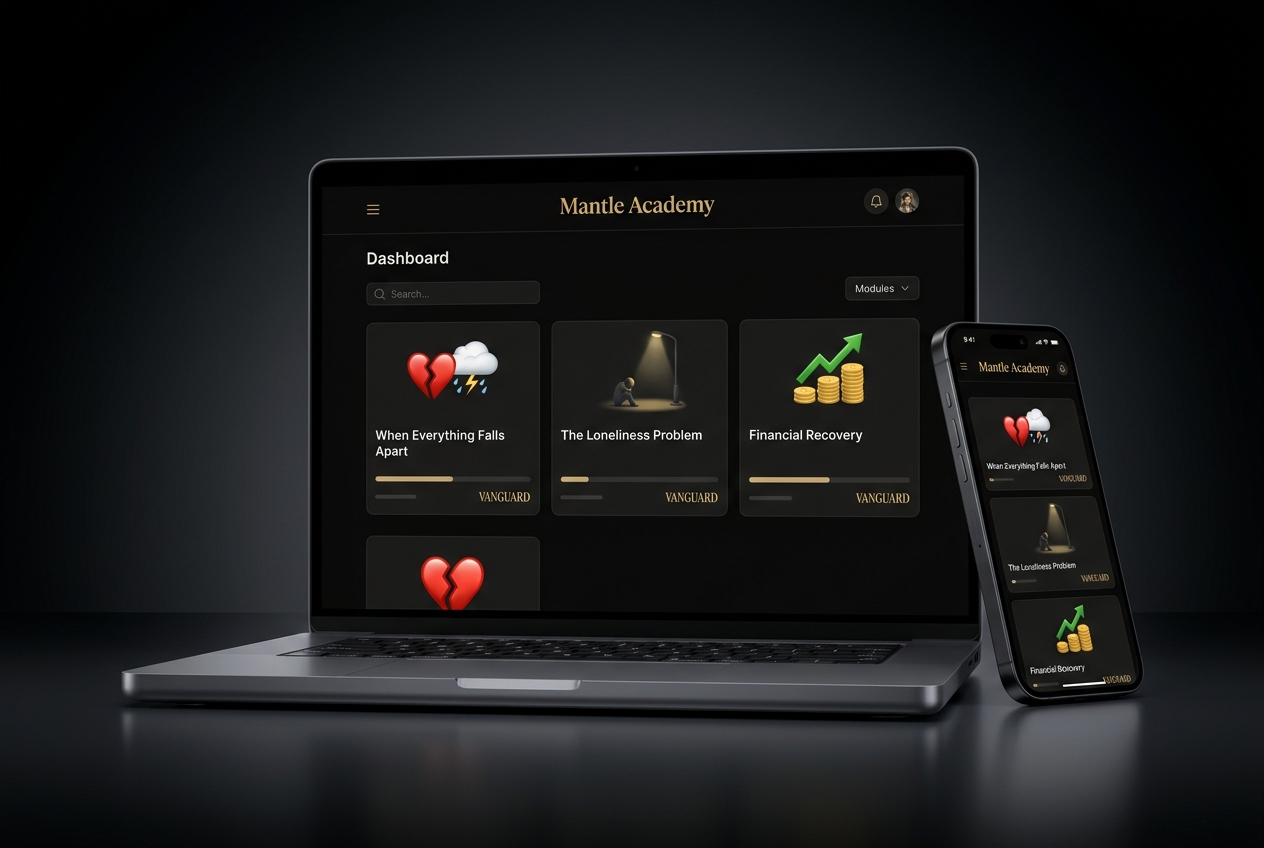 Mantle Academy dashboard shown on desktop and mobile
